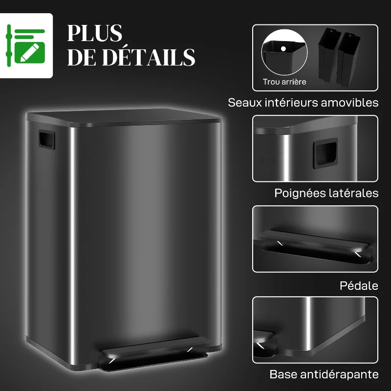 Poubelle de cuisine double 2x30L noire
