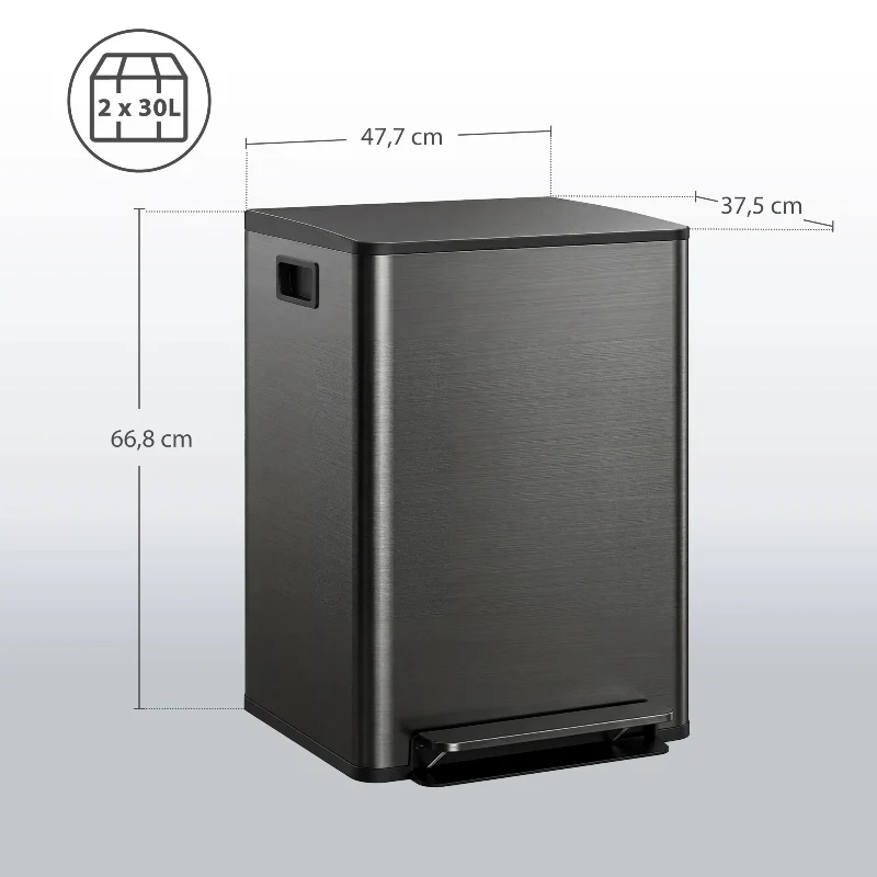 Poubelle de cuisine double 2x30L noire