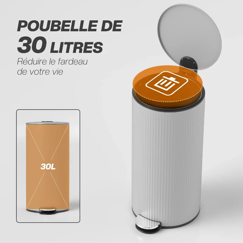 Poubelle de cuisine à pédale en métal 30L