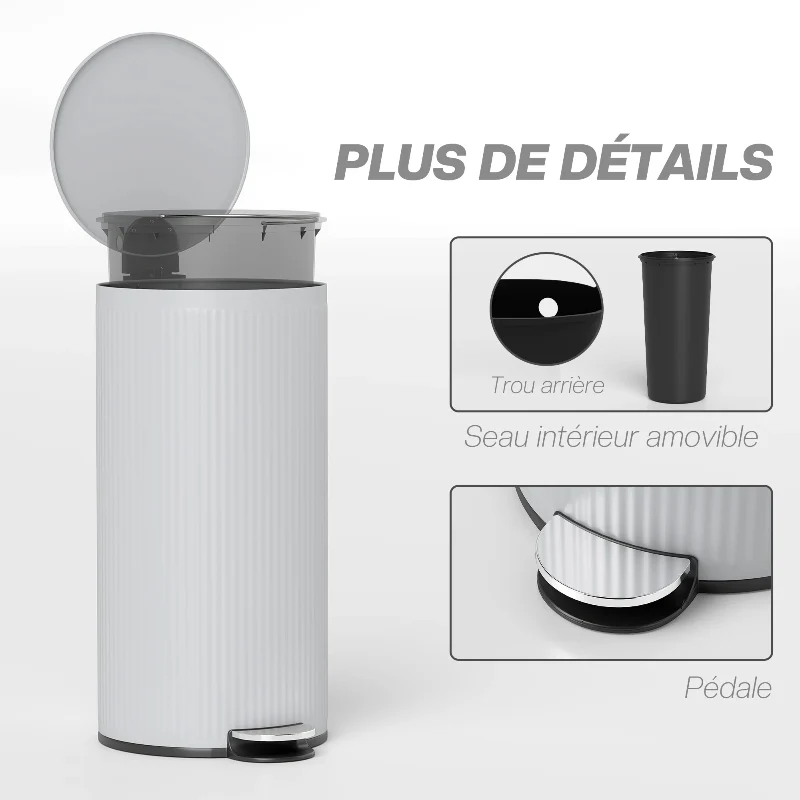 Poubelle de cuisine à pédale en métal 30L