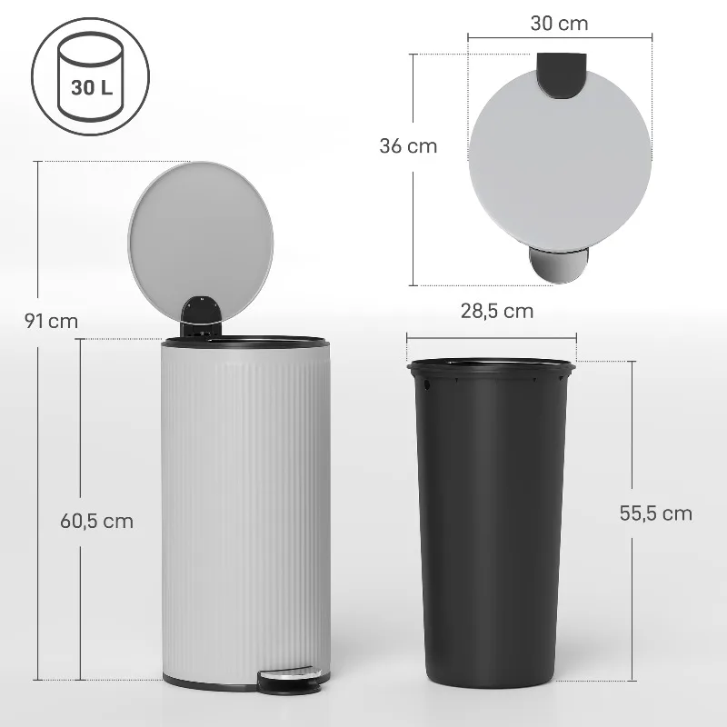 Poubelle de cuisine à pédale en métal 30L