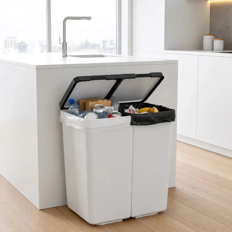 Poubelle double blanche 2X25L