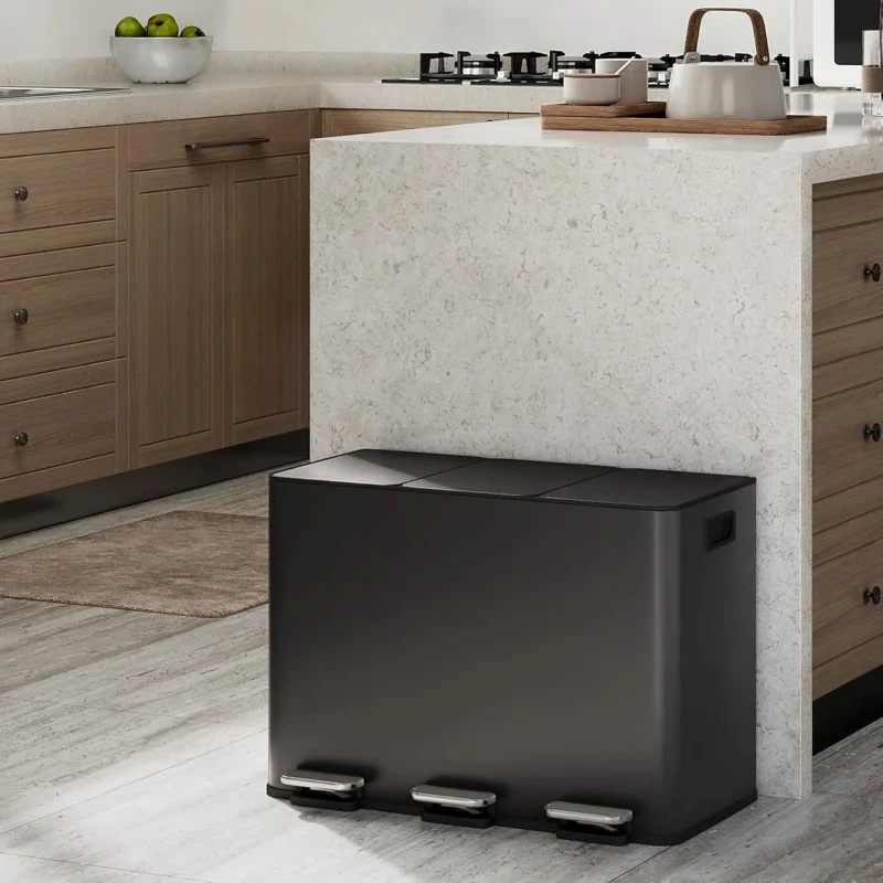 Poubelle tri sélectif en inox 45L