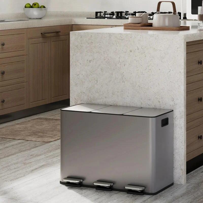 Poubelle tri sélectif en inox 45L
