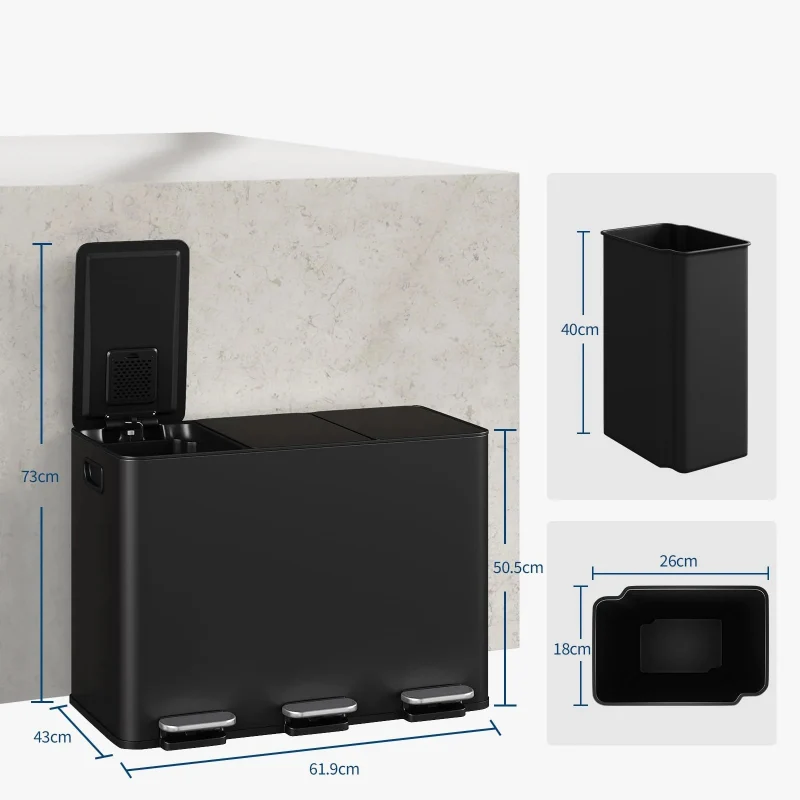 Poubelle tri sélectif en inox 45L