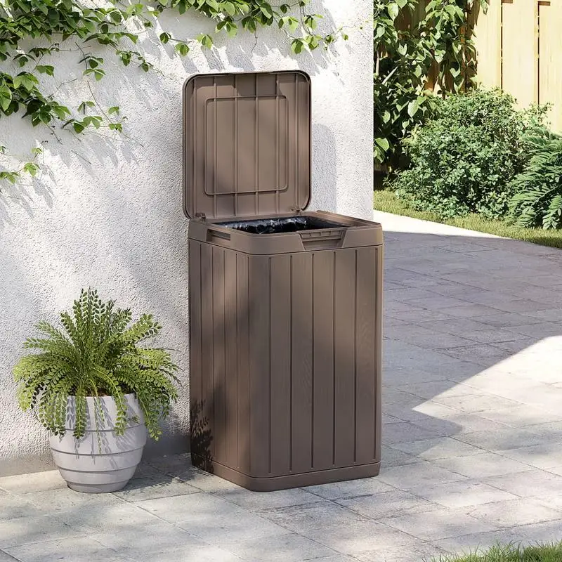 Poubelle extérieure rigide marron 80L