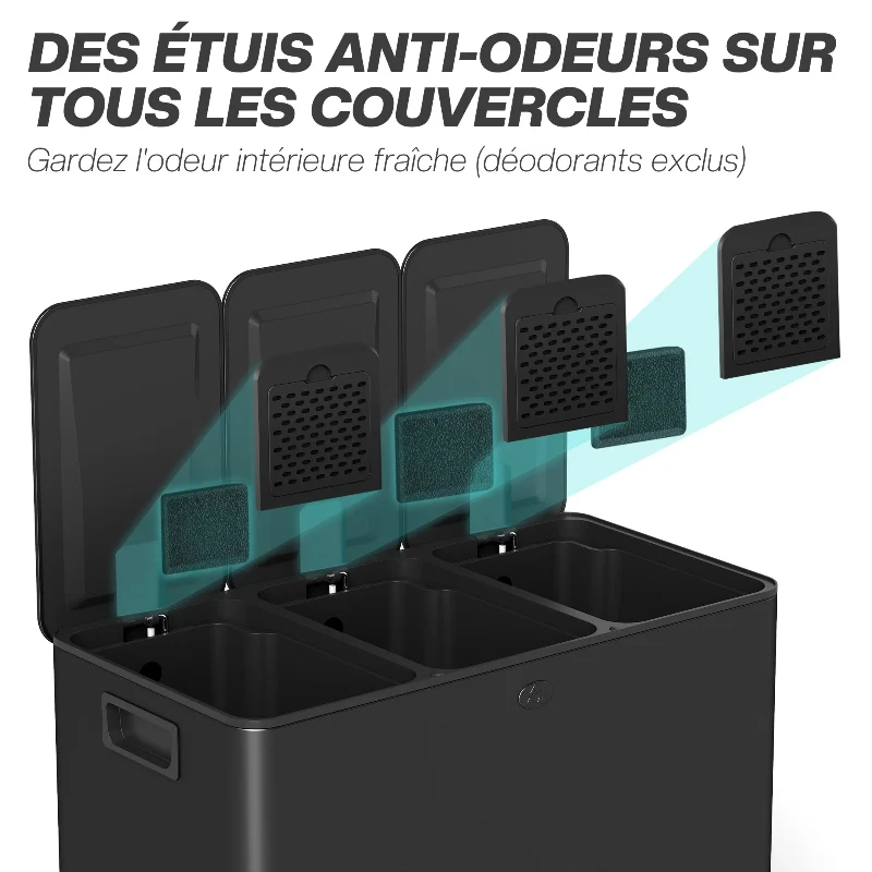 Poubelle de tri à pédale 3 bacs 45L