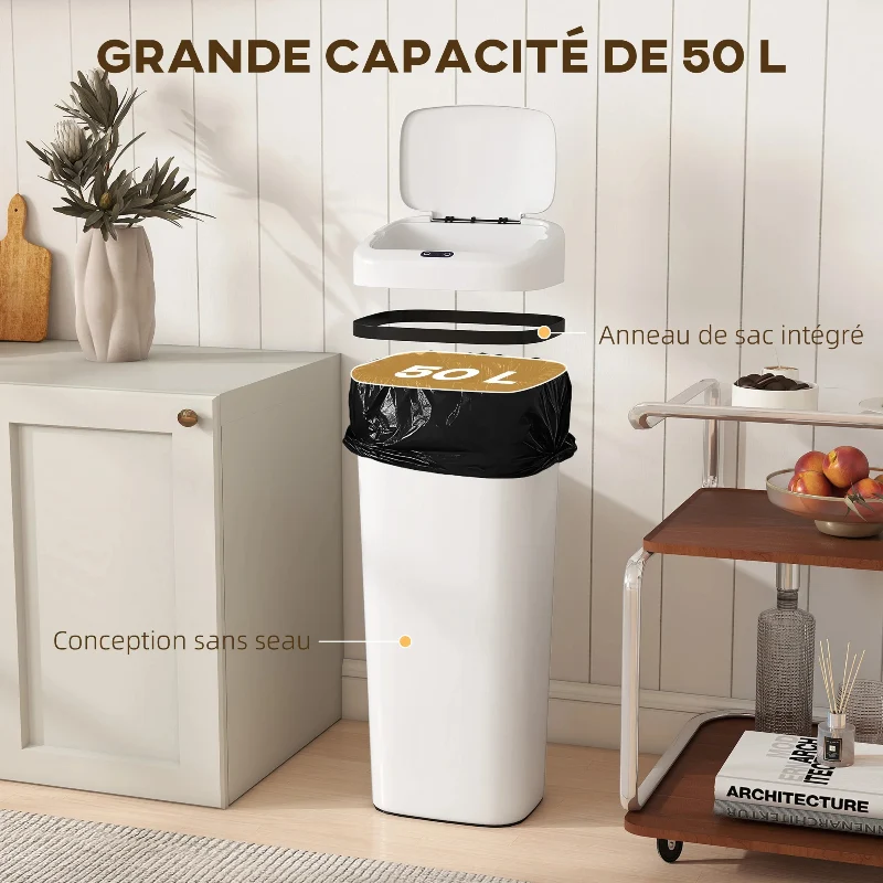 Poubelle automatique 50L blanche