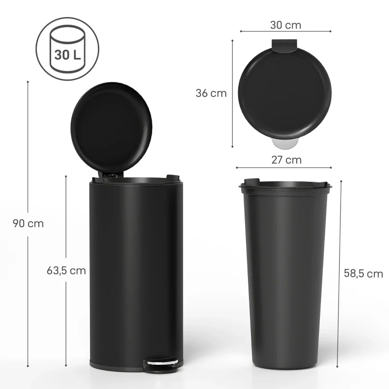 Poubelle de cuisine 30L noire