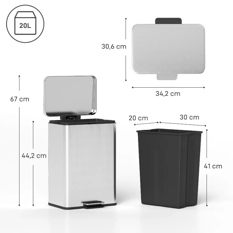 Poubelle de cuisine en inox 20L