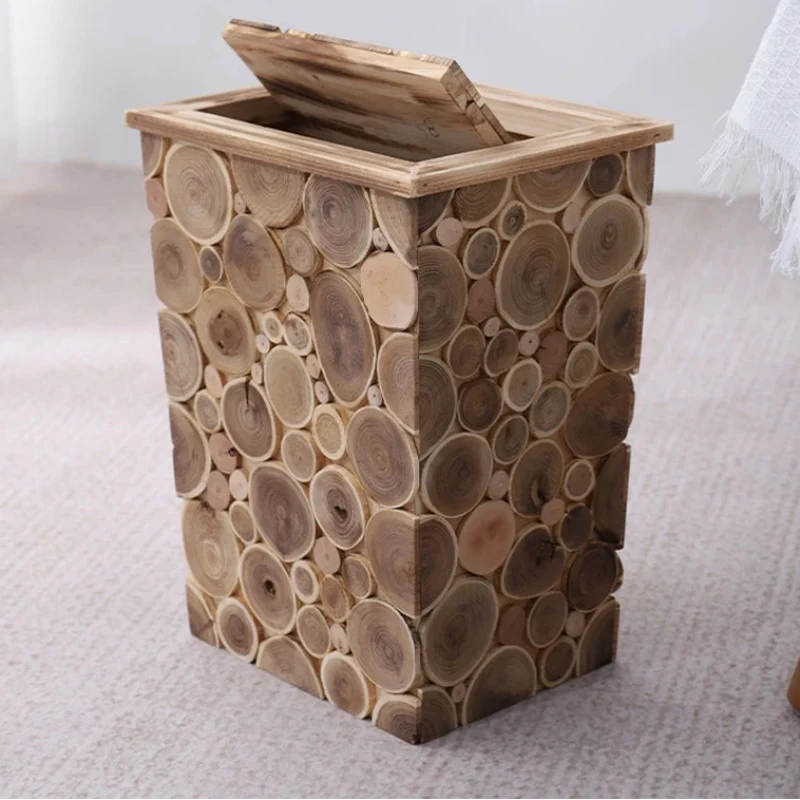 Poubelle en bois vintage pour salon