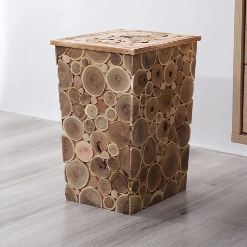 Poubelle en bois vintage pour salon