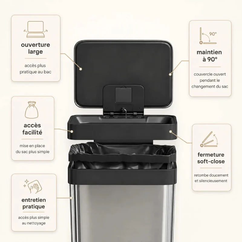 Poubelle de cuisine 60L en inox