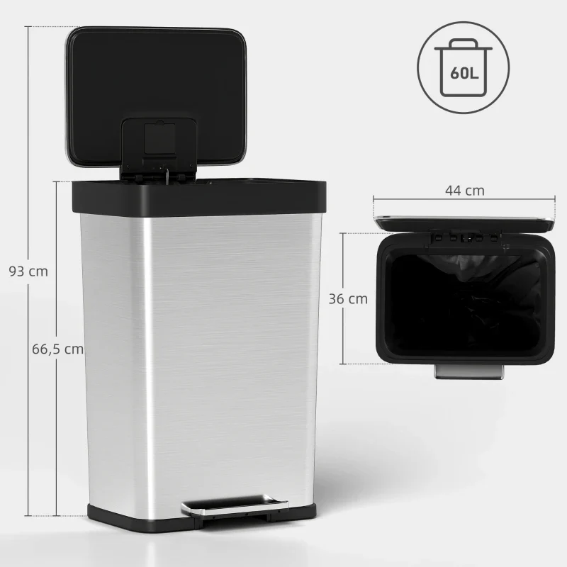 Poubelle de cuisine 60L en inox