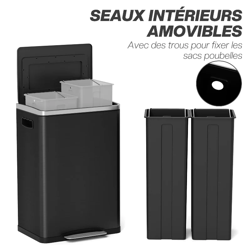 Poubelle double compartiment 40L noire
