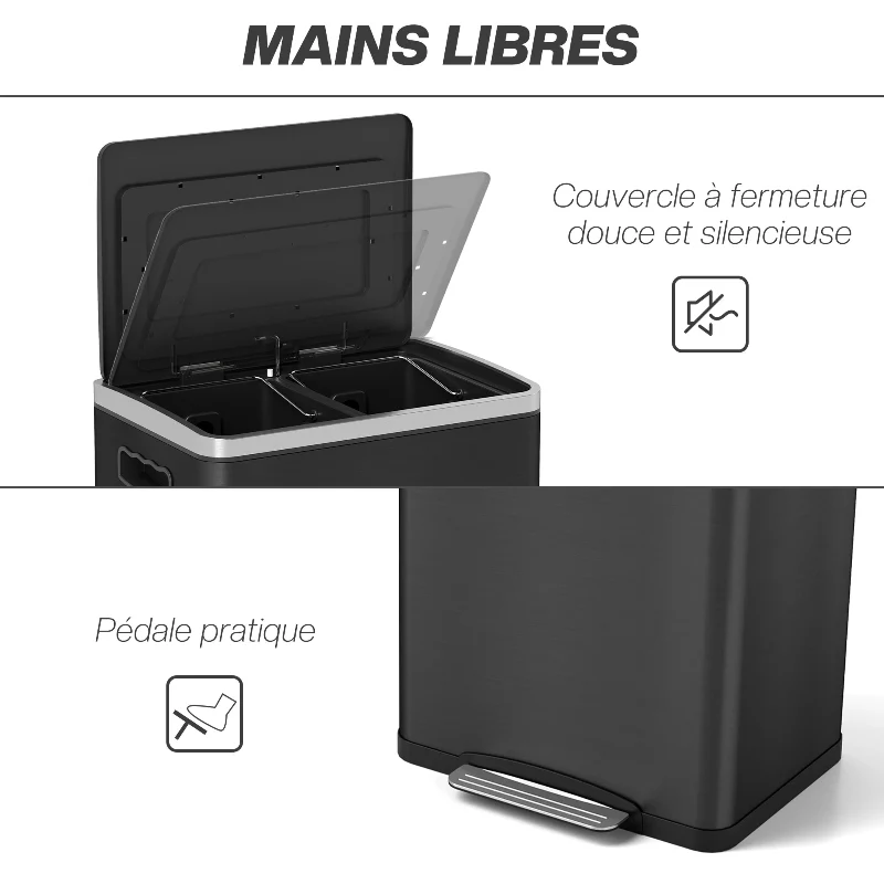 Poubelle double compartiment 40L noire