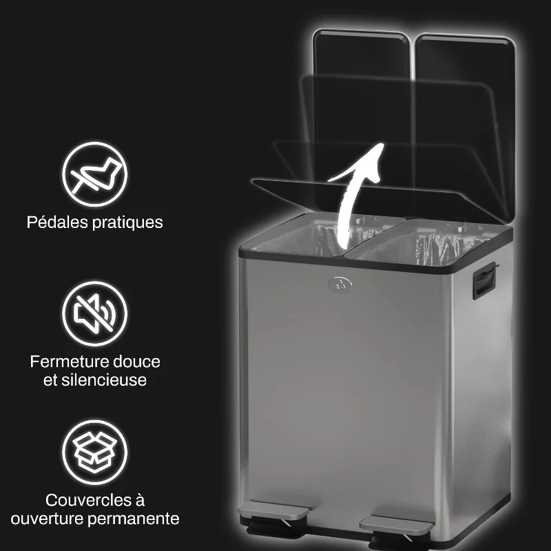 Poubelle double 2x20L en inox