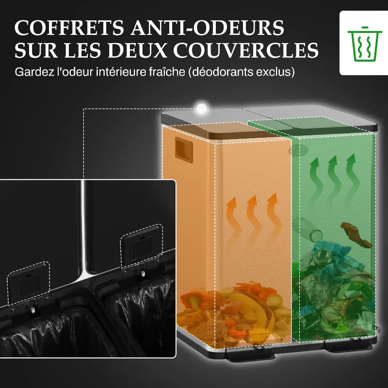 Poubelle double 2x20L en inox