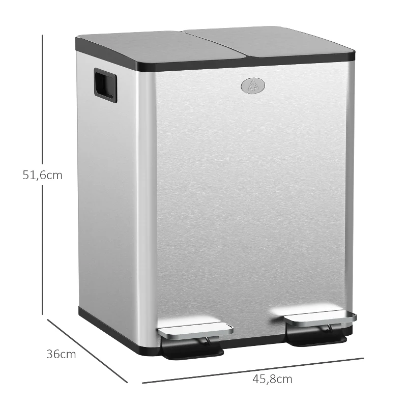 Poubelle double 2x20L en inox