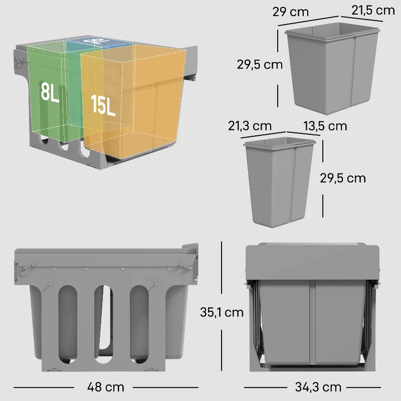 Poubelle sous évier à plusieurs compartiments 30L