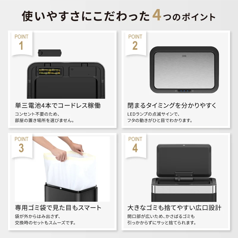 エコノヴァ レジン センサービン 50L 折りたたみ式 自動開閉ゴミ箱 EK6578