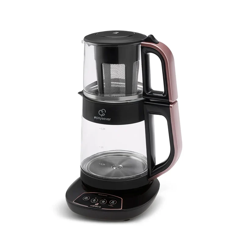 Karaca Çaysever 3 in 1 Konuşan Cam Çay Makinesi Su Isıtıcı ve Mama Suyu Hazırlama 1700W, Rosegold