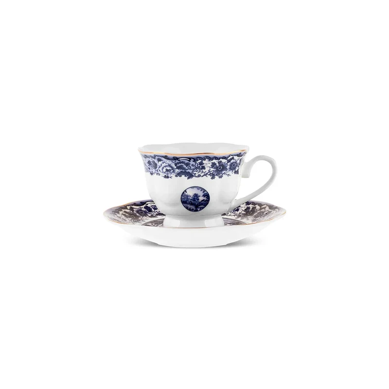 Karaca Old Town 6 Kişilik 12 Parça Bone China Espresso Türk Kahvesi Fincan Takımı, 80 ml, Mavi
