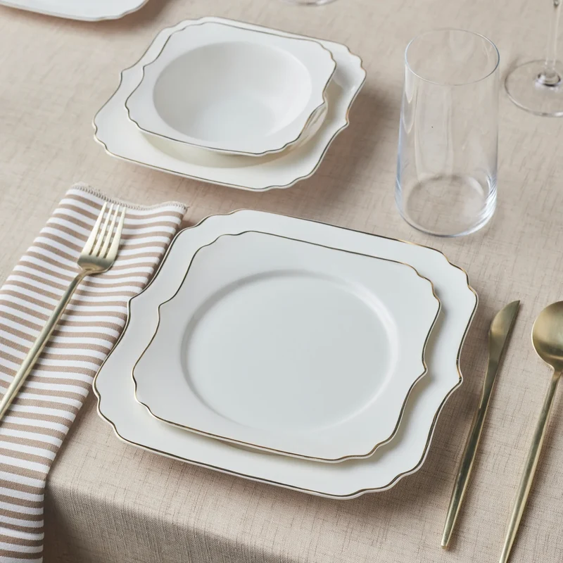 Karaca Stream Bone Vintage 24 Parça, 6 Kişilik Yemek Takımı, Gold