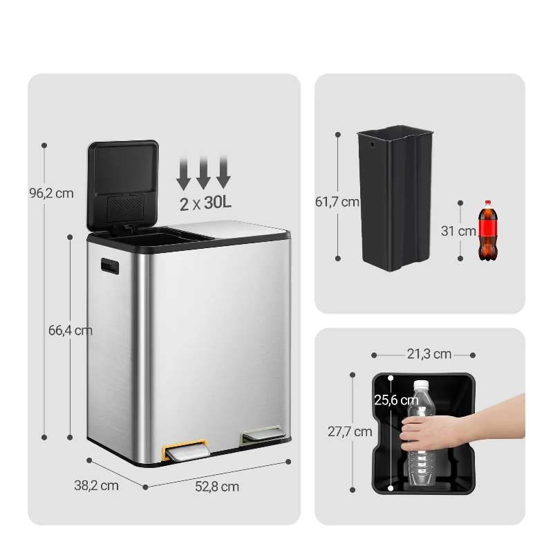 Poubelle à double compartiment 2x30L