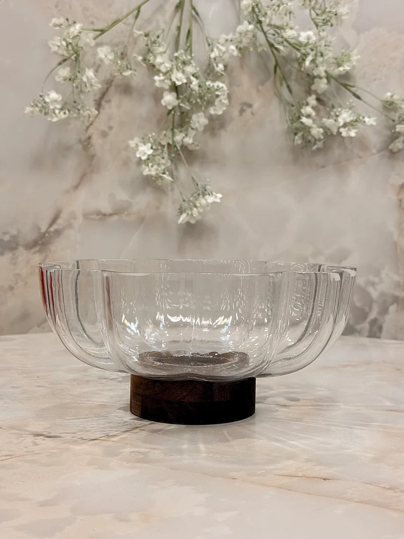Bavary Cam Kase met Ahşap Ayaklı - Dia 26.6 cm - 2.7 liter