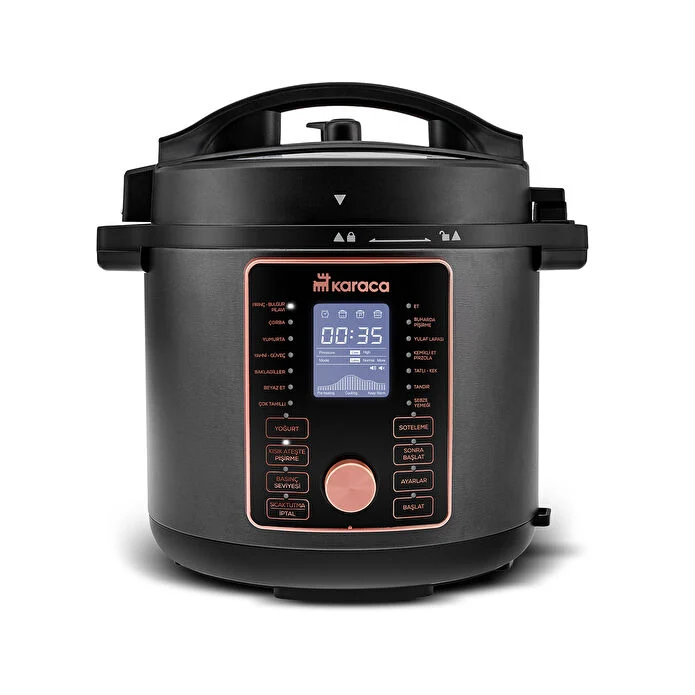 Karaca Cooker 2 in 1 Çok Amaçlı Basınçlı Pişirici Akıllı Elektrikli Düdüklü Tencere ve Airfryer Matte Black 6L