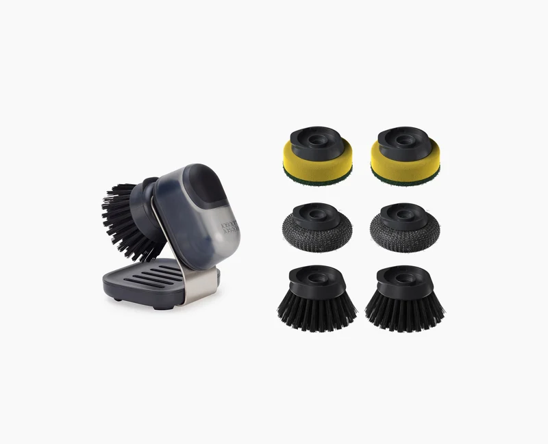 Brosse à Vaisselle à Paume avec Support Inox et 6 Têtes de Rechange SinkTech