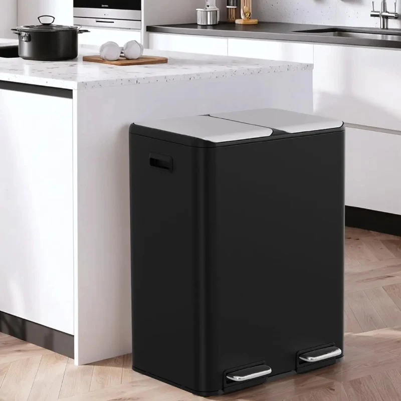 Poubelle à double compartiment noire 60L