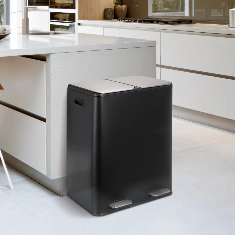 Poubelle à double compartiment noire 60L