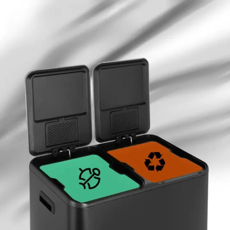 Poubelle à double compartiment noire 60L