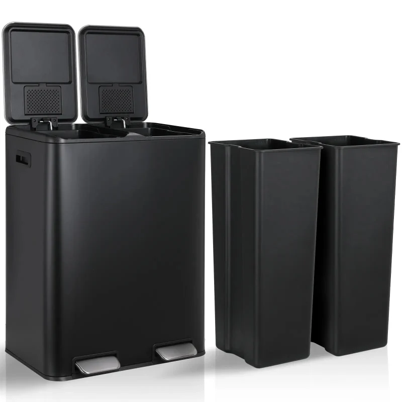 Poubelle à double compartiment noire 60L