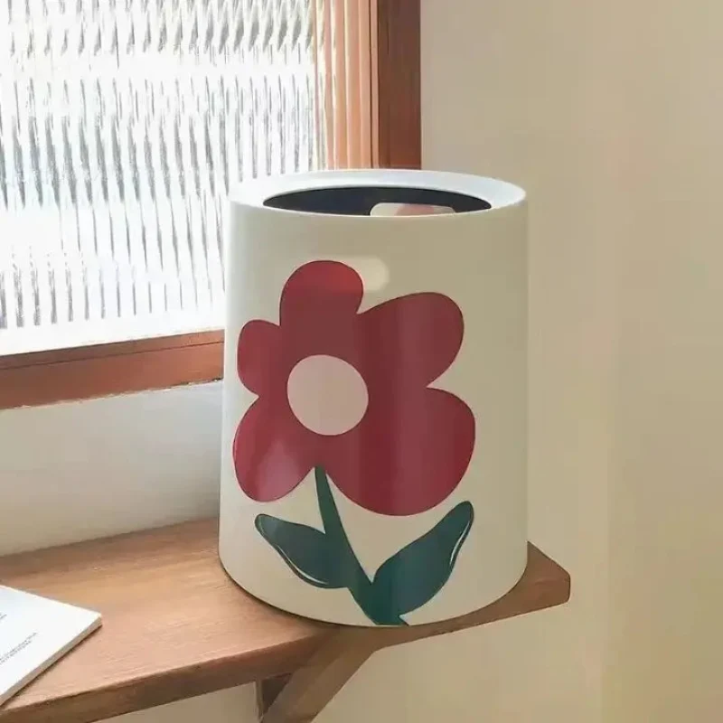 Poubelle décorative à motif fleuri
