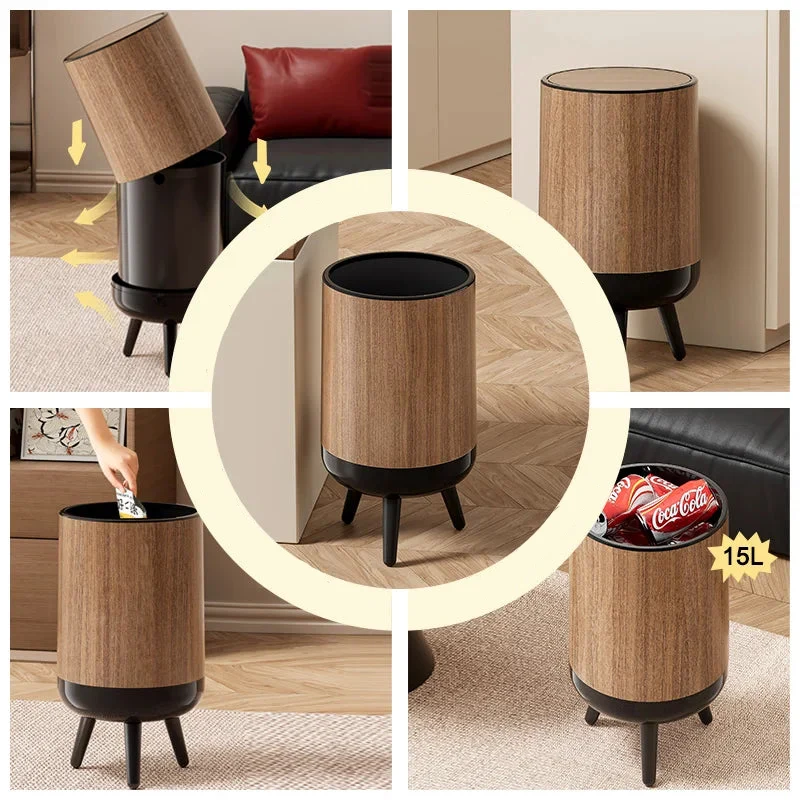Poubelle rétro en bois 15L