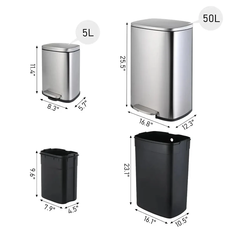 Poubelle de cuisine 50L + 5L en inox