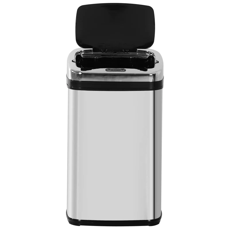 Poubelle automatique argentée en inox 30L