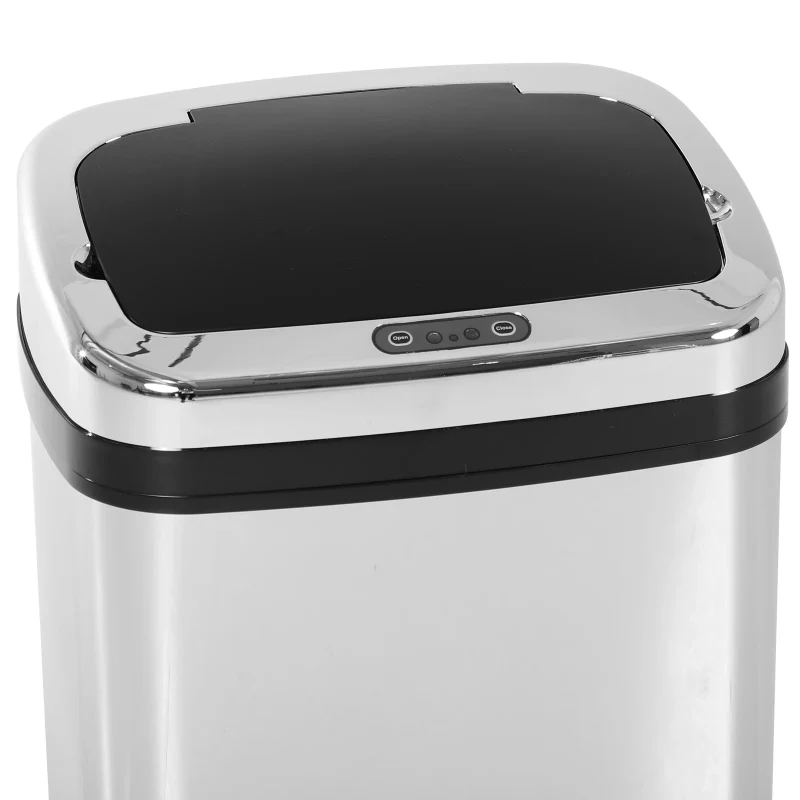 Poubelle automatique argentée en inox 30L