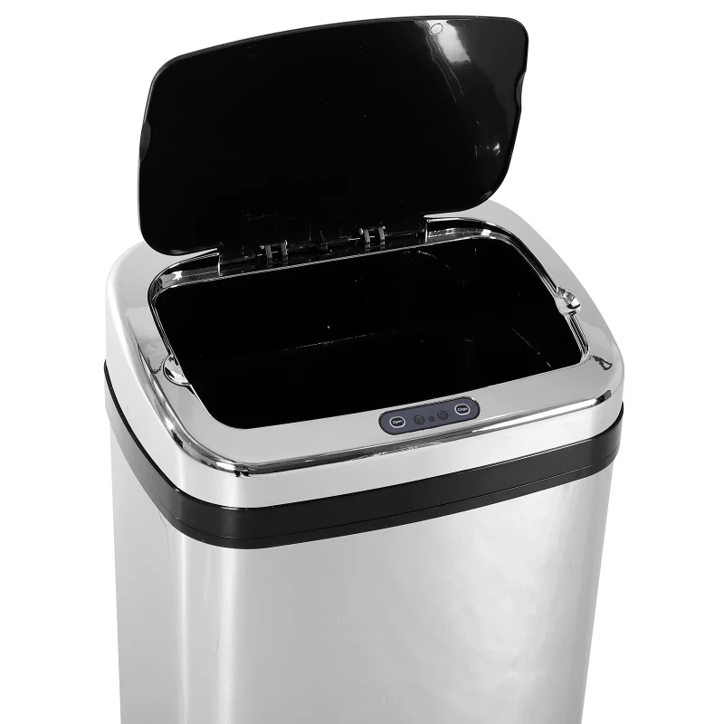 Poubelle automatique argentée en inox 30L