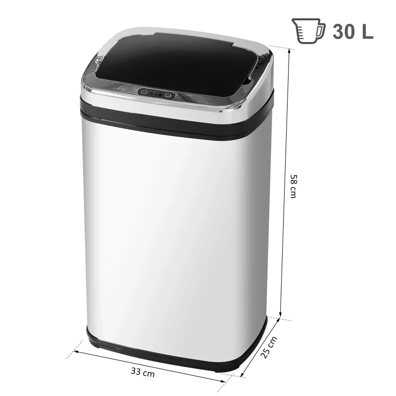 Poubelle automatique argentée en inox 30L