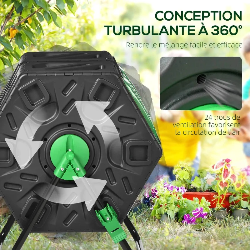 Poubelle extérieure à compost rotative