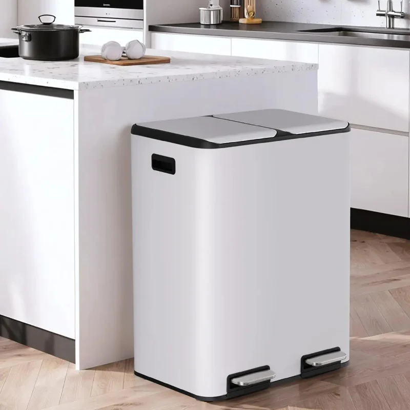 Poubelle à double compartiment blanche 60L