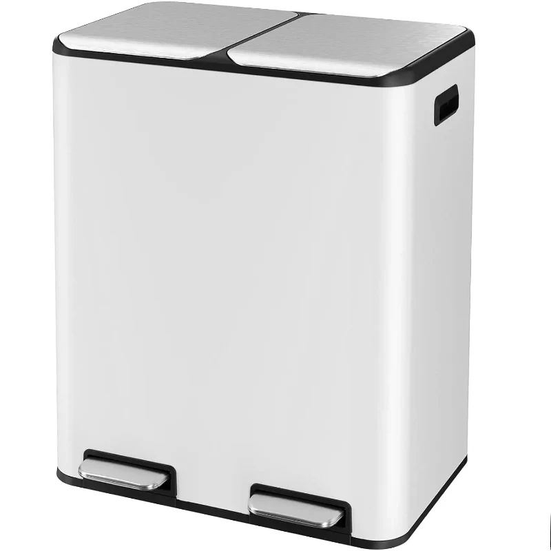 Poubelle à double compartiment blanche 60L