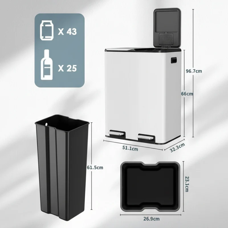 Poubelle à double compartiment blanche 60L