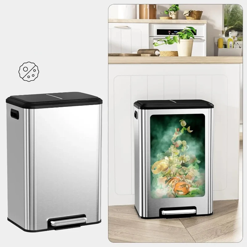 Poubelle de cuisine argentée 40L