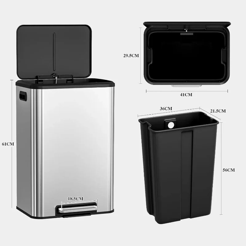 Poubelle de cuisine argentée 40L