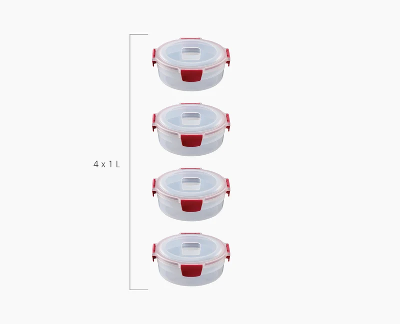 4 Boîtes Alimentaires Rondes & Rouges 1L Nest™ Lock Round